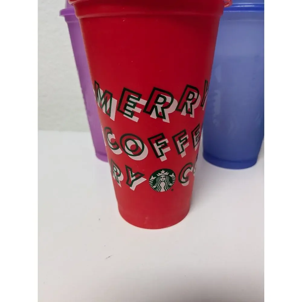 Starbucks Grande 16 oz Cups Tumblers Reusable Hot Cold with lids set of 7